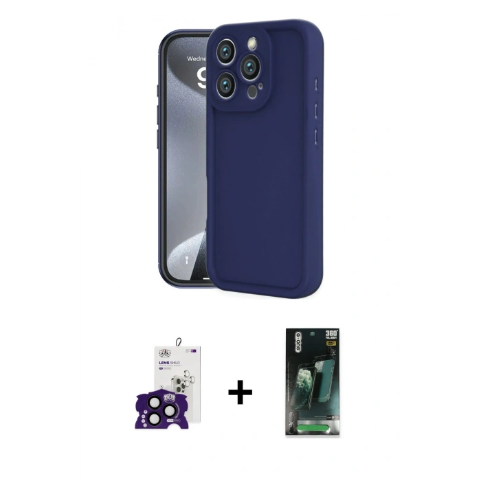 MARSİLYAN™- iPhone 16 Pro Max Kılıf Yankı Yansıma Özel Seri - Siyah 360 Mat Full Body Arka Koruyucu + Siyah Bilvis Titan Kamera Lens