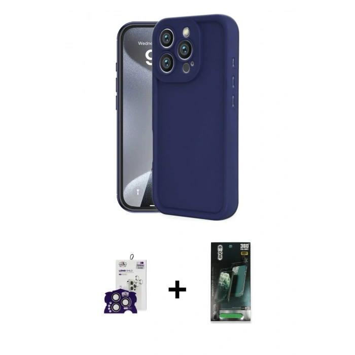MARSİLYAN™- iPhone 16 Pro Max Kılıf Yankı Yansıma Özel Seri - Siyah 360 Mat Full Body Arka Koruyucu + Bilvis Titan Kamera Lens - TMGI