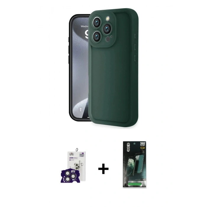MARSİLYAN™- iPhone 16 Pro Max Kılıf Yankı Yansıma Özel Seri - Siyah 360 Mat Full Body Arka Koruyucu + Bilvis Titan Kamera Lens - TMGI