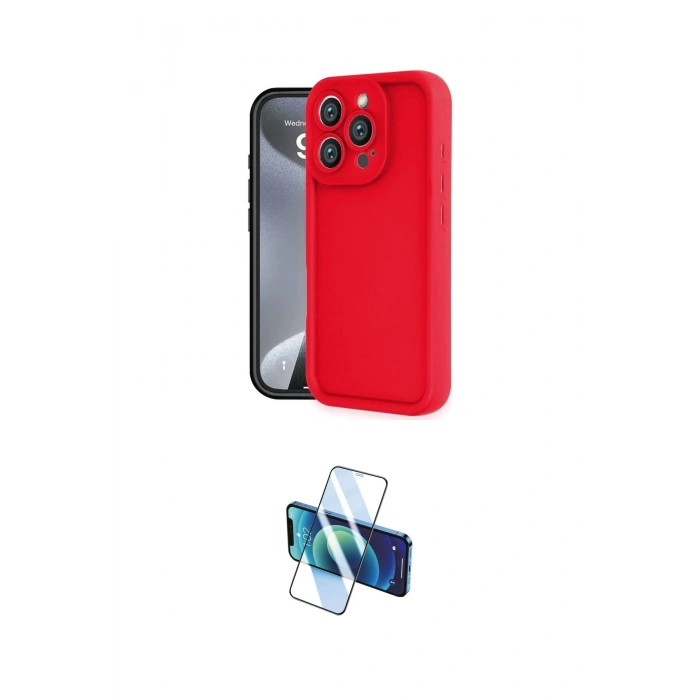 MARSİLYAN™- iPhone 16 Pro Max Kılıf Yankı Yansıma Özel Seri - Siyah 3D Antistatik Cam Ekran Koruyucu