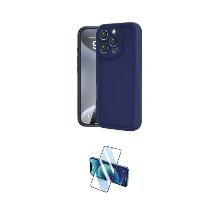 MARSİLYAN™- iPhone 16 Pro Max Kılıf Yankı Yansıma Özel Seri - Siyah 3D Antistatik Cam Ekran Koruyucu