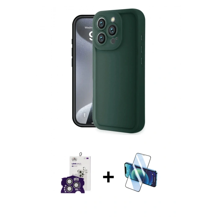 MARSİLYAN™- iPhone 16 Pro Max Kılıf Yankı Yansıma Özel Seri - Siyah 3D Antistatik Cam Ekran Koruyucu + Bilvis Titan Kamera Lens - GS