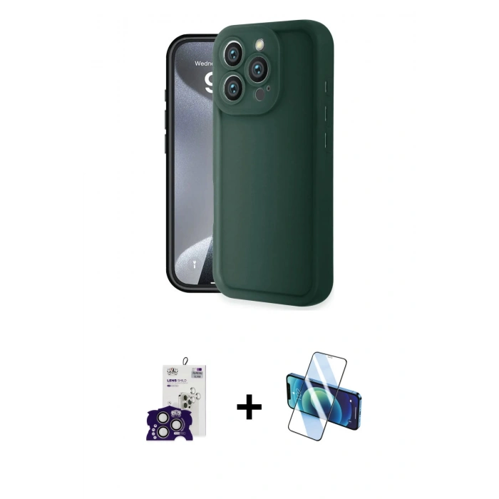 MARSİLYAN™- iPhone 16 Pro Max Kılıf Yankı Yansıma Özel Seri - Siyah 3D Antistatik Cam Ekran Koruyucu + Bilvis Titan Kamera Lens - TMGI