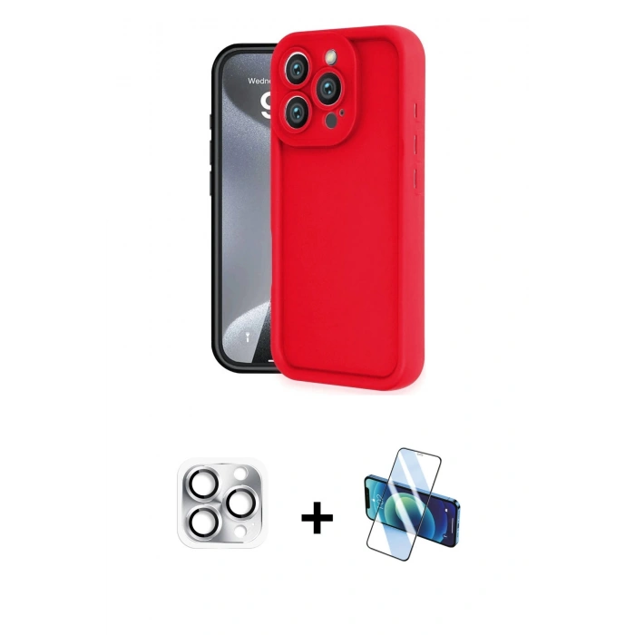MARSİLYAN™- iPhone 16 Pro Max Kılıf Yankı Yansıma Özel Seri - Siyah 3D Antistatik Cam Ekran Koruyucu + Pers Alüminyum Kamera Lens - GS