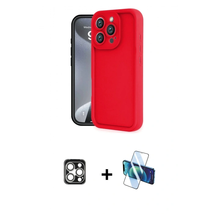 MARSİLYAN™- iPhone 16 Pro Max Kılıf Yankı Yansıma Özel Seri - Siyah 3D Antistatik Cam Ekran Koruyucu + PVD Metal Kamera Lens - GS