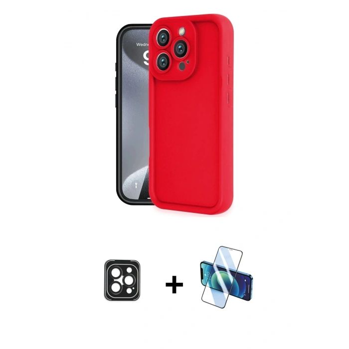 MARSİLYAN™- iPhone 16 Pro Max Kılıf Yankı Yansıma Özel Seri - Siyah 3D Antistatik Cam Ekran Koruyucu + PVD Metal Kamera Lens - SH