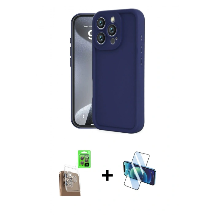 MARSİLYAN™- iPhone 16 Pro Max Kılıf Yankı Yansıma Özel Seri - Siyah 3D Antistatik Cam Ekran Koruyucu + Raze Metal Kamera Lens - CLTM