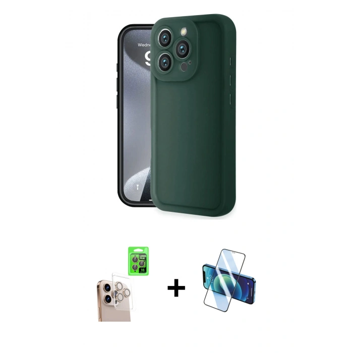 MARSİLYAN™- iPhone 16 Pro Max Kılıf Yankı Yansıma Özel Seri - Siyah 3D Antistatik Cam Ekran Koruyucu + Raze Metal Kamera Lens - NLGY