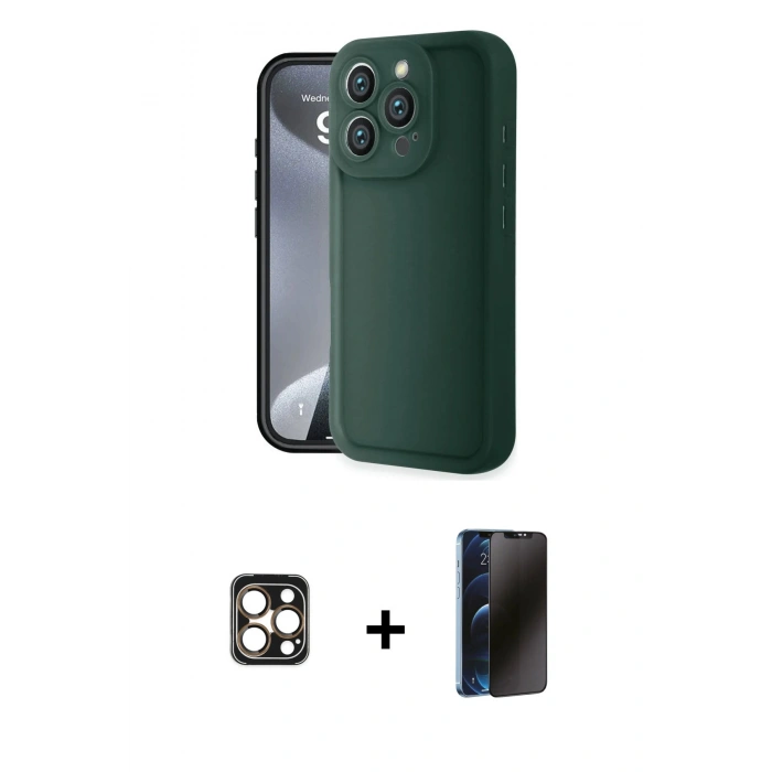 MARSİLYAN™- iPhone 16 Pro Max Kılıf Yankı Yansıma Özel Seri - Siyah 3D Antistatik Hayalet Cam Ekran Koruyucu + PVD Metal Kamera Lens - GD