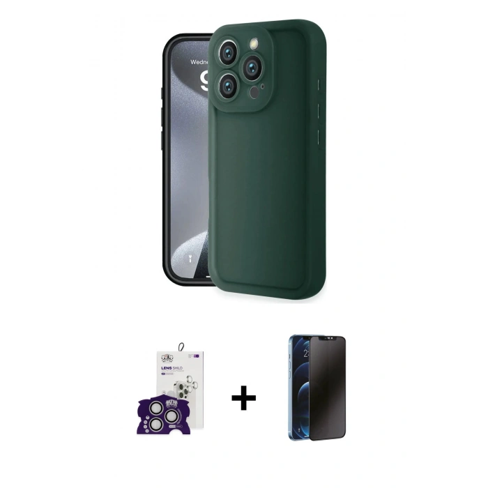 MARSİLYAN™- iPhone 16 Pro Max Kılıf Yankı Yansıma Özel Seri - Siyah 3D Antistatik Hayalet Cam Ekran Koruyucu + Bilvis Titan Kamera Lens - GS