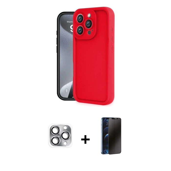 MARSİLYAN™- iPhone 16 Pro Max Kılıf Yankı Yansıma Özel Seri - Siyah 3D Antistatik Hayalet Cam Ekran Koruyucu + Pers Alüminyum Kamera Lens - GI