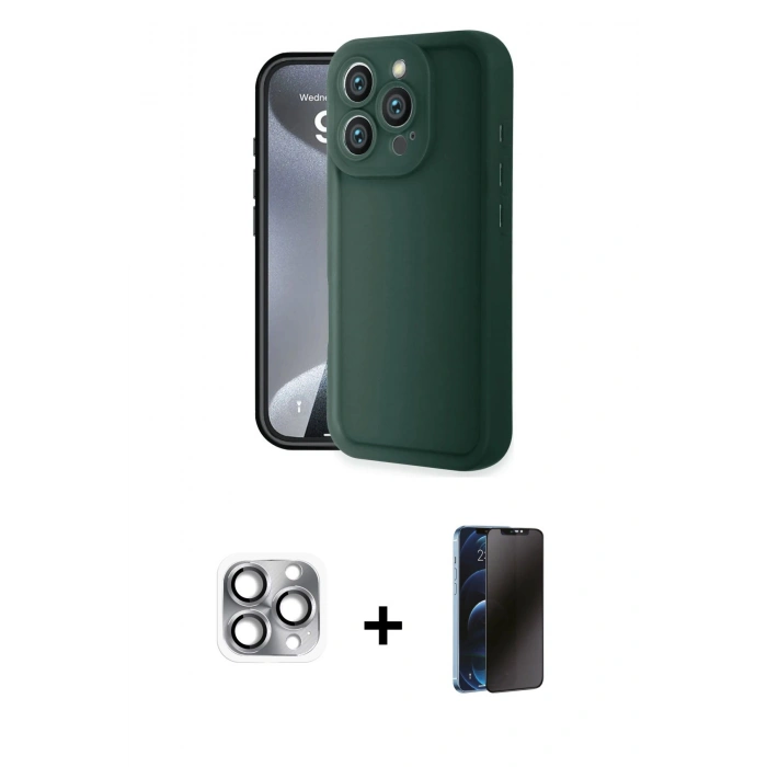 MARSİLYAN™- iPhone 16 Pro Max Kılıf Yankı Yansıma Özel Seri - Siyah 3D Antistatik Hayalet Cam Ekran Koruyucu + Pers Alüminyum Kamera Lens - GI