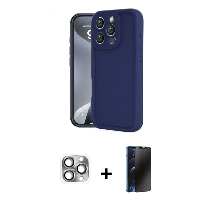 MARSİLYAN™- iPhone 16 Pro Max Kılıf Yankı Yansıma Özel Seri - Siyah 3D Antistatik Hayalet Cam Ekran Koruyucu + Pers Alüminyum Kamera Lens - GI