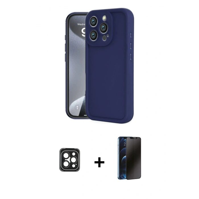 MARSİLYAN™- iPhone 16 Pro Max Kılıf Yankı Yansıma Özel Seri - Siyah 3D Antistatik Hayalet Cam Ekran Koruyucu + PVD Metal Kamera Lens - SH