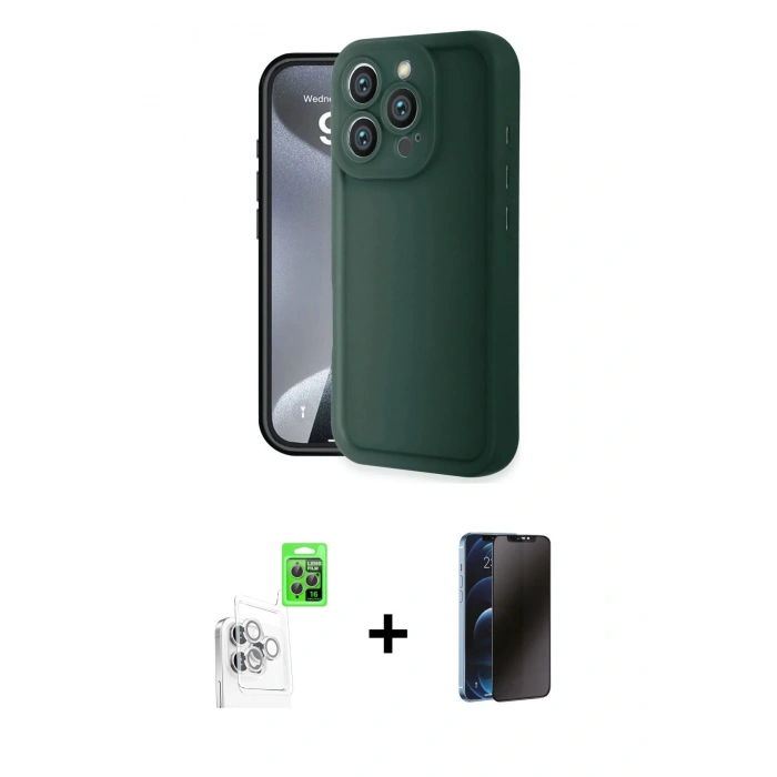 MARSİLYAN™- iPhone 16 Pro Max Kılıf Yankı Yansıma Özel Seri - Siyah 3D Antistatik Hayalet Cam Ekran Koruyucu + Raze Metal Kamera Lens - BZ
