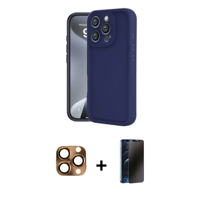 MARSİLYAN™- iPhone 16 Pro Max Kılıf Yankı Yansıma Özel Seri - Siyah 3D Antistatik Hayalet Cam Ekran Koruyucu + Pers Alüminyum Kamera Lens - CLTM