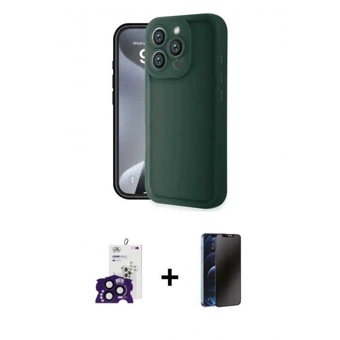 MARSİLYAN™- iPhone 16 Pro Max Kılıf Yankı Yansıma Özel Seri - Siyah 3D Antistatik Hayalet Cam Ekran Koruyucu + Bilvis Titan Kamera Lens - SH