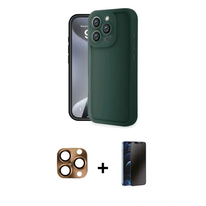 MARSİLYAN™- iPhone 16 Pro Max Kılıf Yankı Yansıma Özel Seri - Siyah 3D Antistatik Hayalet Cam Ekran Koruyucu + Pers Alüminyum Kamera Lens - CLTM