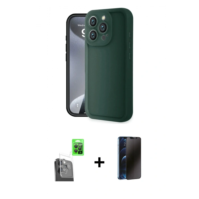 MARSİLYAN™- iPhone 16 Pro Max Kılıf Yankı Yansıma Özel Seri - Siyah 3D Antistatik Hayalet Cam Ekran Koruyucu + Raze Metal Kamera Lens - SH