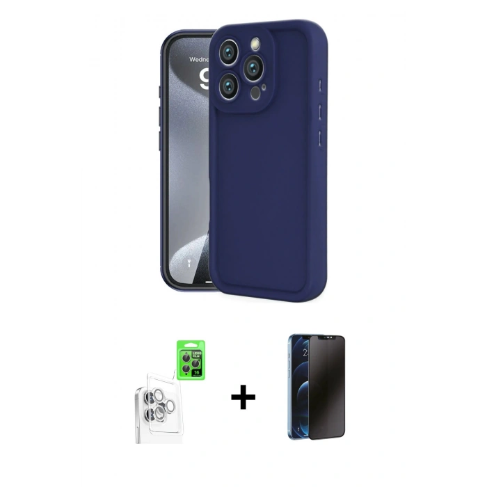 MARSİLYAN™- iPhone 16 Pro Max Kılıf Yankı Yansıma Özel Seri - Siyah 3D Antistatik Hayalet Cam Ekran Koruyucu + Raze Metal Kamera Lens - BZ