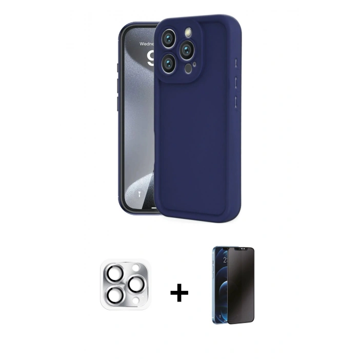MARSİLYAN™- iPhone 16 Pro Max Kılıf Yankı Yansıma Özel Seri - Siyah 3D Antistatik Hayalet Cam Ekran Koruyucu + Pers Alüminyum Kamera Lens - GS