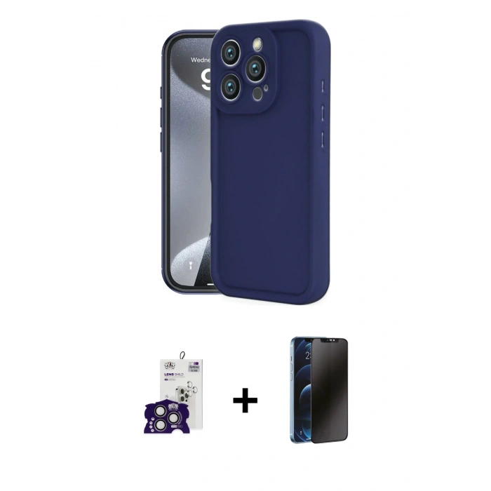 MARSİLYAN™- iPhone 16 Pro Max Kılıf Yankı Yansıma Özel Seri - Siyah 3D Antistatik Hayalet Cam Ekran Koruyucu + Bilvis Titan Kamera Lens - TMGI