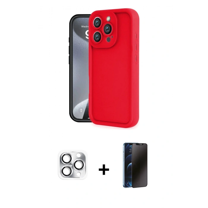 MARSİLYAN™- iPhone 16 Pro Max Kılıf Yankı Yansıma Özel Seri - Siyah 3D Antistatik Hayalet Cam Ekran Koruyucu + Pers Alüminyum Kamera Lens - GS