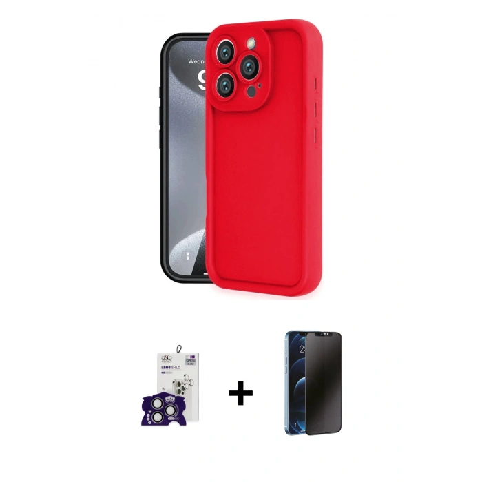 MARSİLYAN™- iPhone 16 Pro Max Kılıf Yankı Yansıma Özel Seri - Siyah 3D Antistatik Hayalet Cam Ekran Koruyucu + Bilvis Titan Kamera Lens - TMGI