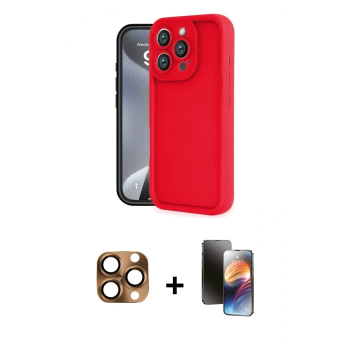 MARSİLYAN™- iPhone 16 Pro Max Kılıf Yankı Yansıma Özel Seri - Siyah 3D Antistatik Mat Seramik Nano Ekran Koruyucu + Pers Alüminyum Kamera Lens - CLTM