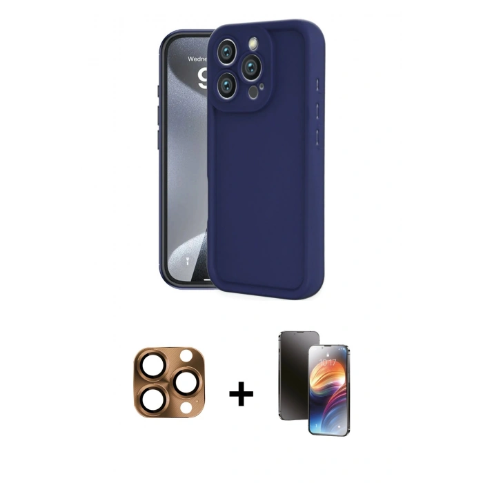 MARSİLYAN™- iPhone 16 Pro Max Kılıf Yankı Yansıma Özel Seri - Siyah 3D Antistatik Mat Seramik Nano Ekran Koruyucu + Pers Alüminyum Kamera Lens - CLTM