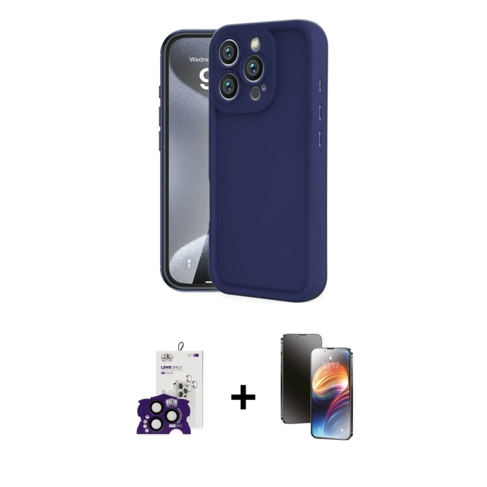 MARSİLYAN™- iPhone 16 Pro Max Kılıf Yankı Yansıma Özel Seri - Siyah 3D Antistatik Mat Seramik Nano Ekran Koruyucu + Bilvis Titan Kamera Lens - SH