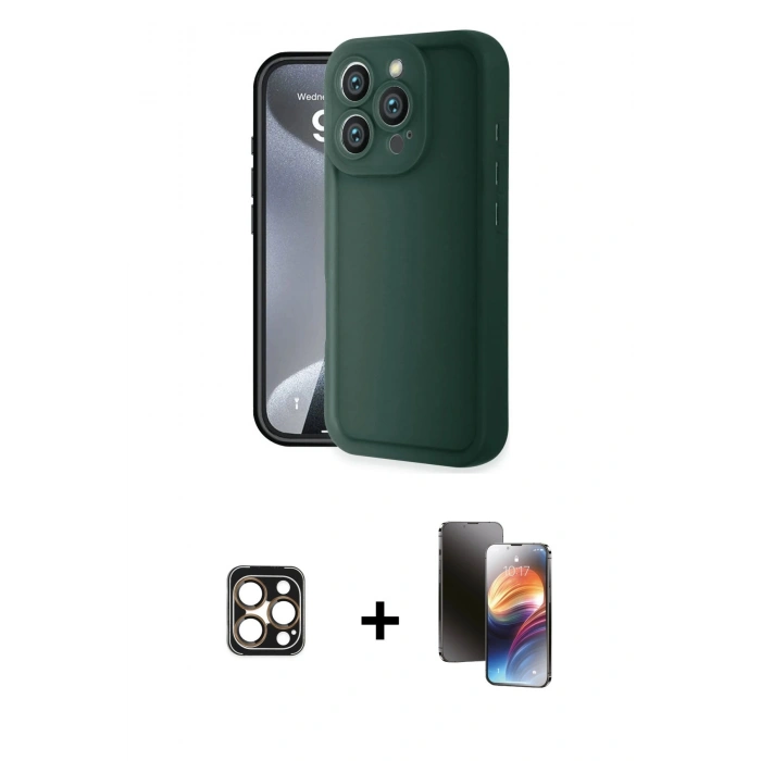 MARSİLYAN™- iPhone 16 Pro Max Kılıf Yankı Yansıma Özel Seri - Siyah 3D Antistatik Mat Seramik Nano Ekran Koruyucu + Gold PVD Metal Kamera Lens