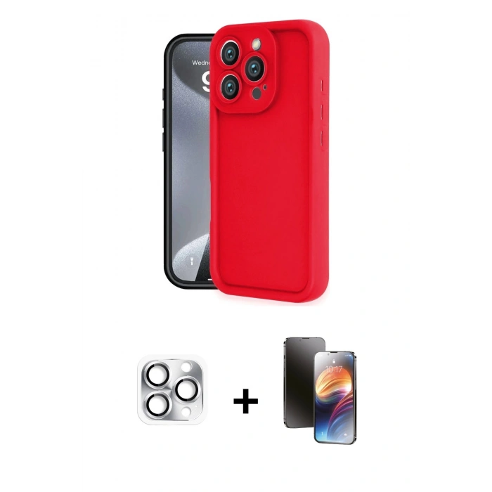 MARSİLYAN™- iPhone 16 Pro Max Kılıf Yankı Yansıma Özel Seri - Siyah 3D Antistatik Mat Seramik Nano Ekran Koruyucu + Pers Alüminyum Kamera Lens - GS