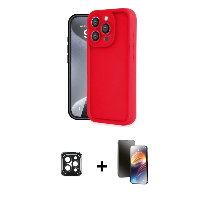 MARSİLYAN™- iPhone 16 Pro Max Kılıf Yankı Yansıma Özel Seri - Siyah 3D Antistatik Mat Seramik Nano Ekran Koruyucu + PVD Metal Kamera Lens - SH