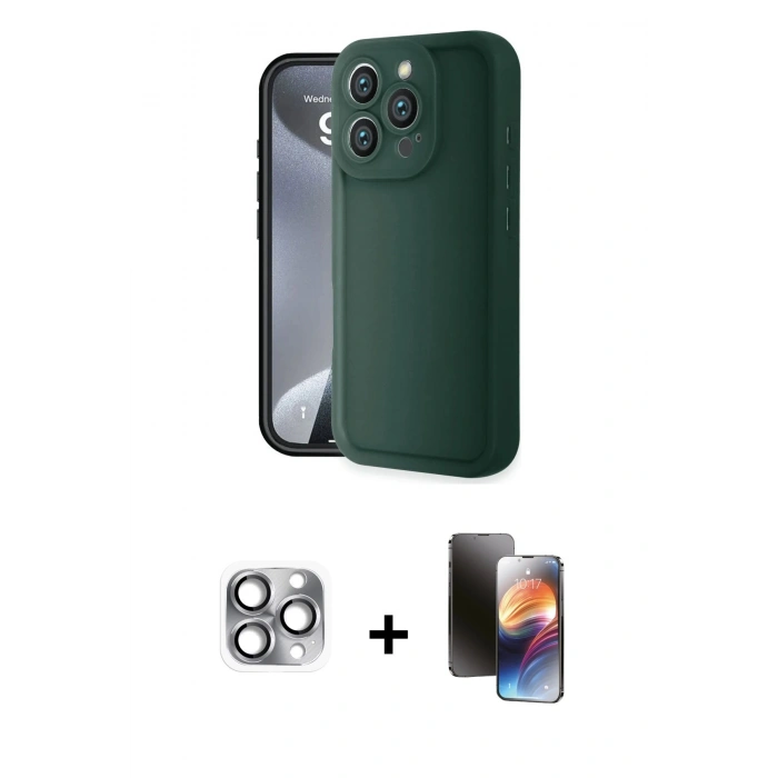 MARSİLYAN™- iPhone 16 Pro Max Kılıf Yankı Yansıma Özel Seri - Siyah 3D Antistatik Mat Seramik Nano Ekran Koruyucu + Pers Alüminyum Kamera Lens - GI