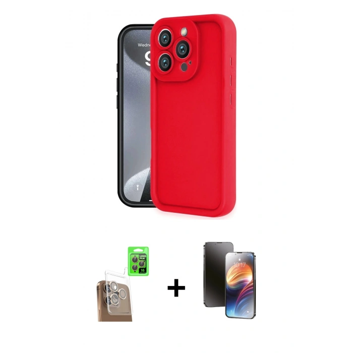MARSİLYAN™- iPhone 16 Pro Max Kılıf Yankı Yansıma Özel Seri - Siyah 3D Antistatik Mat Seramik Nano Ekran Koruyucu + Raze Metal Kamera Lens - CLTM