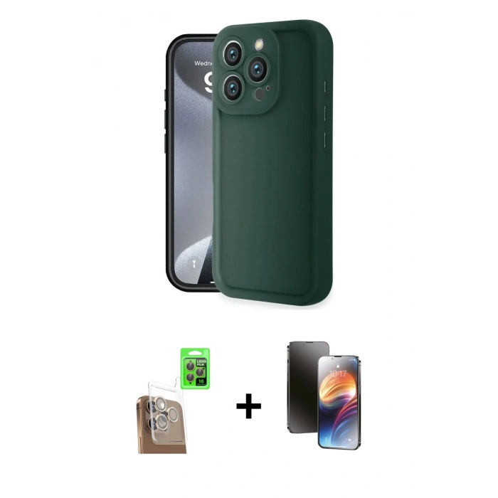 MARSİLYAN™- iPhone 16 Pro Max Kılıf Yankı Yansıma Özel Seri - Siyah 3D Antistatik Mat Seramik Nano Ekran Koruyucu + Raze Metal Kamera Lens - CLTM