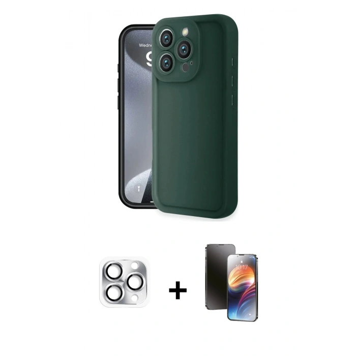 MARSİLYAN™- iPhone 16 Pro Max Kılıf Yankı Yansıma Özel Seri - Siyah 3D Antistatik Mat Seramik Nano Ekran Koruyucu + Pers Alüminyum Kamera Lens - GS