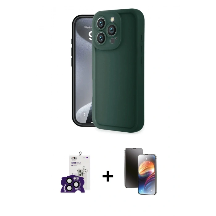 MARSİLYAN™- iPhone 16 Pro Max Kılıf Yankı Yansıma Özel Seri - Siyah 3D Antistatik Mat Seramik Nano Ekran Koruyucu + Bilvis Titan Kamera Lens - SH