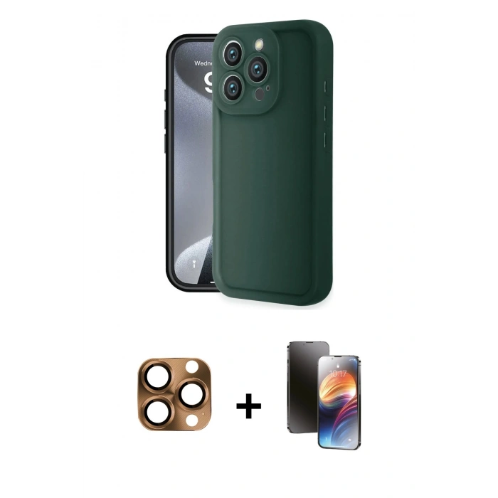 MARSİLYAN™- iPhone 16 Pro Max Kılıf Yankı Yansıma Özel Seri - Siyah 3D Antistatik Mat Seramik Nano Ekran Koruyucu + Pers Alüminyum Kamera Lens - CLTM