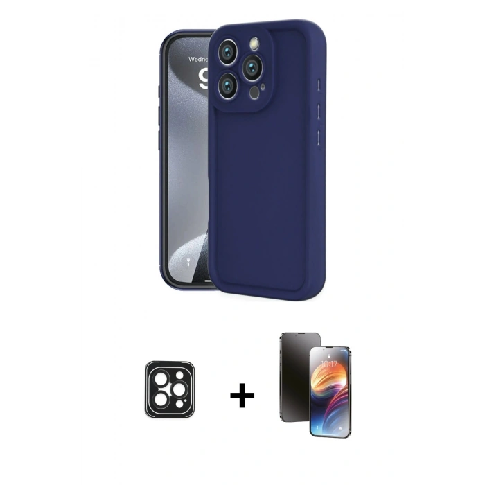 MARSİLYAN™- iPhone 16 Pro Max Kılıf Yankı Yansıma Özel Seri - Siyah 3D Antistatik Mat Seramik Nano Ekran Koruyucu + PVD Metal Kamera Lens - SH