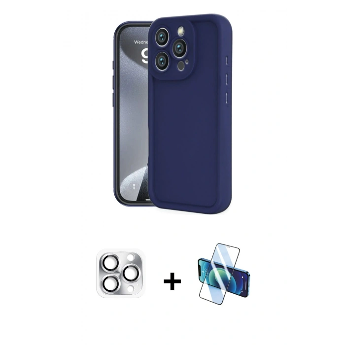 MARSİLYAN™- iPhone 16 Pro Max Kılıf Yankı Yansıma Özel Seri - Siyah 3D Antistatik Seramik Nano Ekran Koruyucu + Pers Alüminyum Kamera Lens - GS