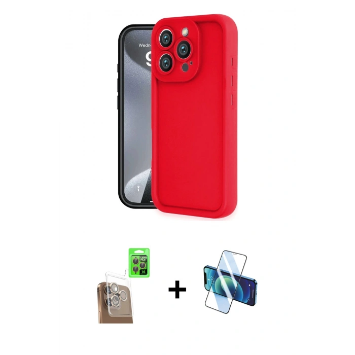 MARSİLYAN™- iPhone 16 Pro Max Kılıf Yankı Yansıma Özel Seri - Siyah 3D Antistatik Seramik Nano Ekran Koruyucu + Raze Metal Kamera Lens - CLTM