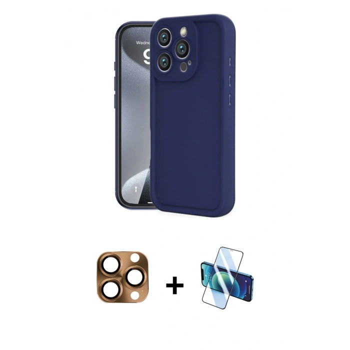 MARSİLYAN™- iPhone 16 Pro Max Kılıf Yankı Yansıma Özel Seri - Siyah 3D Antistatik Seramik Nano Ekran Koruyucu + Pers Alüminyum Kamera Lens - CLTM