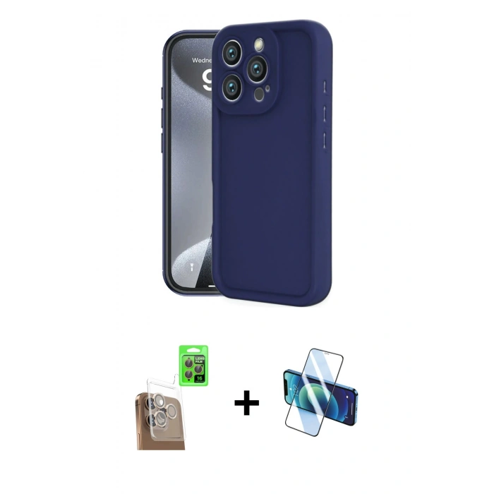 MARSİLYAN™- iPhone 16 Pro Max Kılıf Yankı Yansıma Özel Seri - Siyah 3D Antistatik Seramik Nano Ekran Koruyucu + Raze Metal Kamera Lens - CLTM