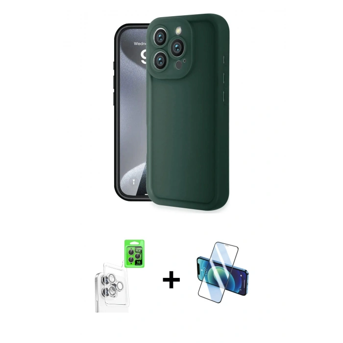 MARSİLYAN™- iPhone 16 Pro Max Kılıf Yankı Yansıma Özel Seri - Siyah 3D Antistatik Seramik Nano Ekran Koruyucu + Raze Metal Kamera Lens - BZ