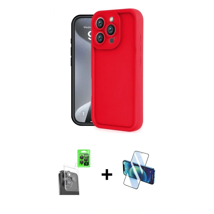MARSİLYAN™- iPhone 16 Pro Max Kılıf Yankı Yansıma Özel Seri - Siyah 3D Antistatik Seramik Nano Ekran Koruyucu + Siyah Raze Metal Kamera Lens