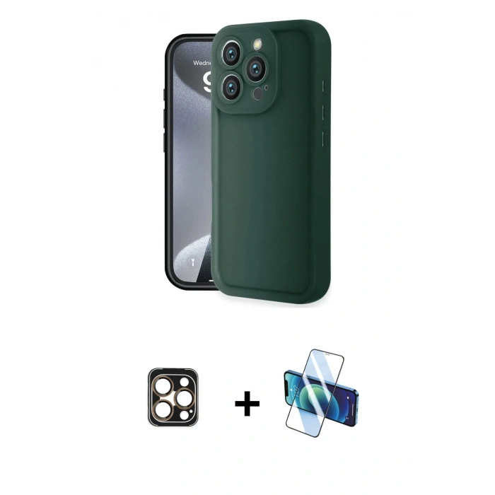 MARSİLYAN™- iPhone 16 Pro Max Kılıf Yankı Yansıma Özel Seri - Siyah 3D Antistatik Seramik Nano Ekran Koruyucu + PVD Metal Kamera Lens - GD