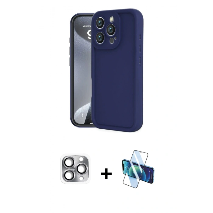 MARSİLYAN™- iPhone 16 Pro Max Kılıf Yankı Yansıma Özel Seri - Siyah 3D Antistatik Seramik Nano Ekran Koruyucu + Pers Alüminyum Kamera Lens - GI