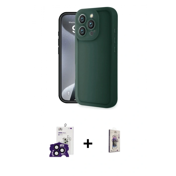 MARSİLYAN™- iPhone 16 Pro Max Kılıf Yankı Yansıma Özel Seri - Siyah Bilvis 3D Cam Ekran Koruyucu + Bilvis Titan Kamera Lens - SH